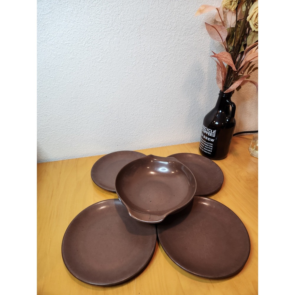 Russel Wright Residential Melamine Brown Plates & Handled Dish Set of 5‎ MCM